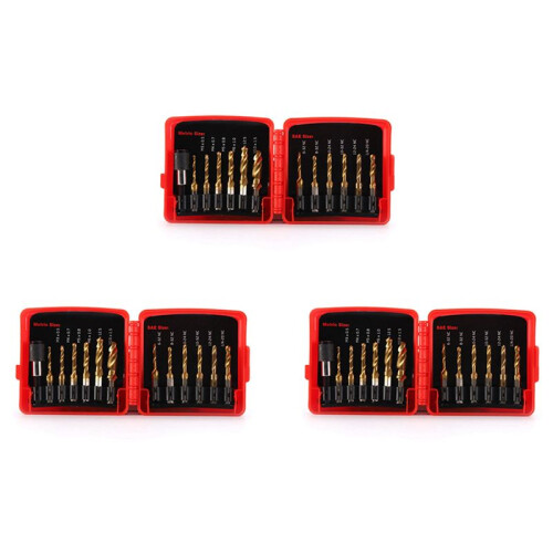 Titanium Combination Drill Tap Bit Set 39PCS SAE and Metric Tap Bits Kit for Screw Thread Drilling Tapping Deburring
