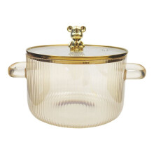 Glass Saucepan Clear Cooking Pot Soup Pot Heating Dual Handles Glass Saucepan with Cover Gold