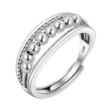 Sterling Silver Spinner Ring for Women Adjustable Fidget Beads Anxiety Relief Stacking Band