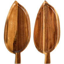 2 Pc Wood Serving Platters,13 Inch X 5.5 Inch Leaf Shaped Food Serving Trays for Entertaining,Small Cheese Platter Board