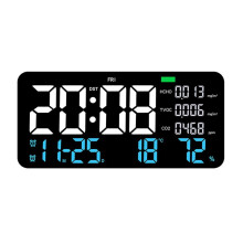 Digital LED-Väggklocka Formaldehyd/CO2/TVOC Display Rökigenkänning Nedräkning Dekorativ Klocka i Sovrummet Blå