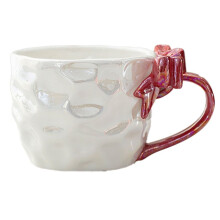 Tazza In Ceramica con Fiocco Romantico, Tazze da Caffè e da Latte, Tazze per Acqua da Bambina, Tazze da Dessert con Manico, Tazza da Tè, Rossa