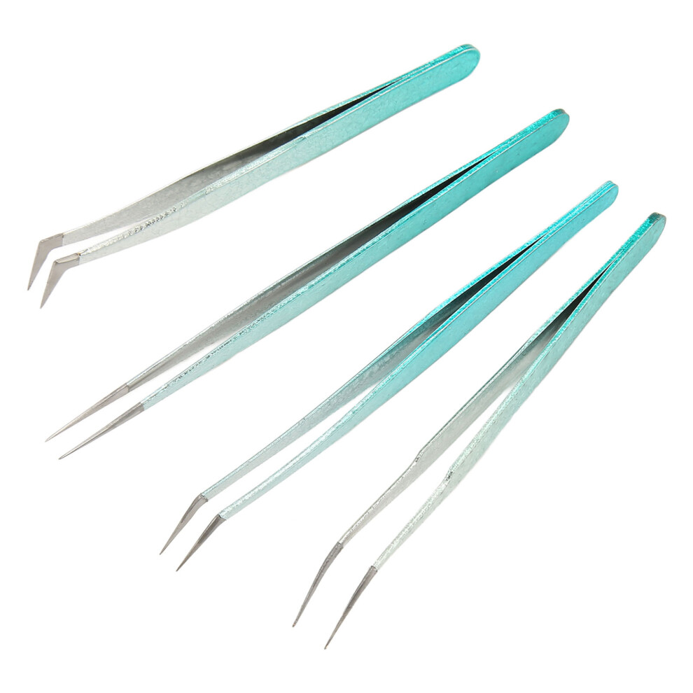 4PCS False Eyelash Extension Tweezers Set, Straight & Curved Tips
