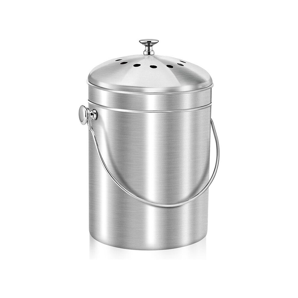 Compost Bucket For Kitchen Countertop,1.3 Gallon Stainless Steel Compost Bin Indoor With Lid, Odorless Food Waste Bucket 6033051082729