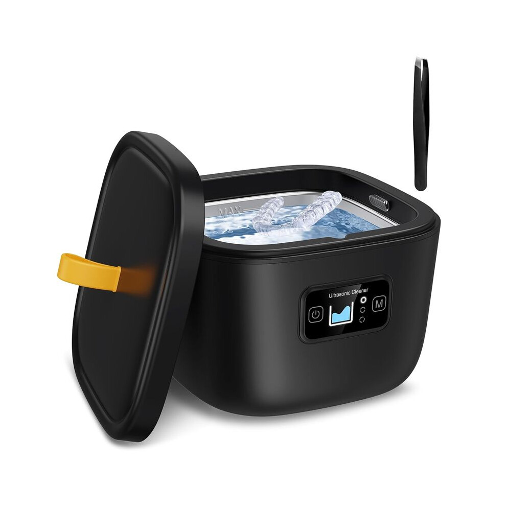 Black Ultrasonic Cleaner For Retainer, Denture, Mouth Guard, Toothbrush 43Khz 255Ml Ultrasonic Retainer Eu Plug