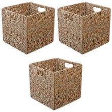 3X Woven Seagrass Farmhouse Kitchen Storage Organizer Basket Bin with Handles for Cabinets,Pantry,Bathroom,Laundry Room