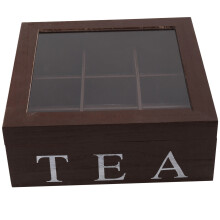 Trä 9 Grids Te Box TepåSar BehåLlare FöRvaringslåDa Fyrkantig PresentföRpackning Transparent Topplock Smycken FöRvaringslåDa-RöD Vin FäRg