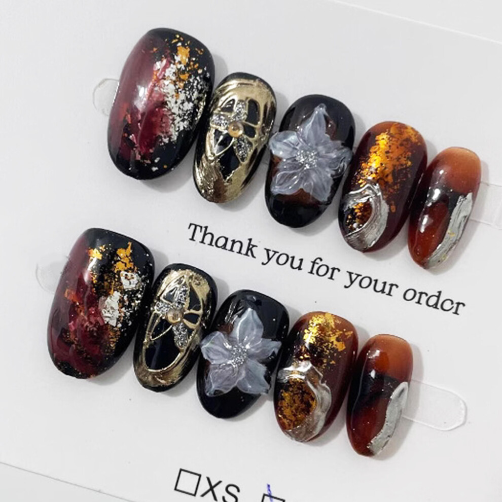 Creation-3C (Xs) Floral Fake Nails - Easy Apply, Party & Daily Wear