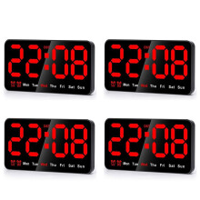 4X Digitale Wanduhr, 9-Zoll-LED-Digitaluhr, Großes Display mit 12/24 Stunden, Große Ziffern, Kleine Leise Wanduhr (Rot)