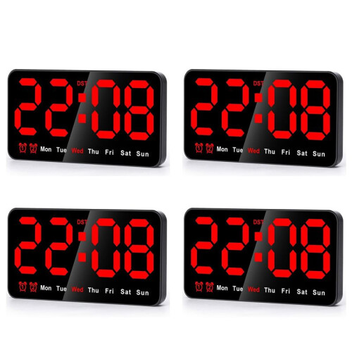 4X Digital Wall Clock, 9Inch LED Digital Clock Large Display with 12/24H,  Digits,Small Silent Wall Clock (Red)