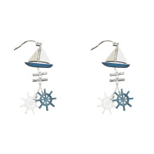 2X Marine Style Wooden Pendant Ocean Wind Crafts Small Boat Innovative Accessory Wall Hanging Decoration-A