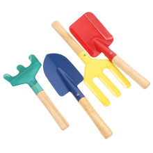 Kids Gardening Tool Set with Metal Rake Trowel Shovel, Wooden Handles, Outdoor Planting 4Piece