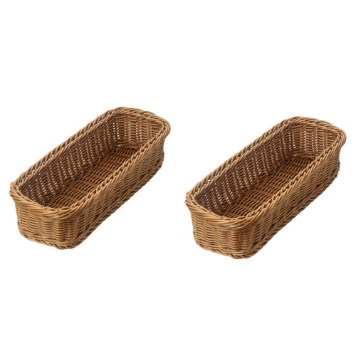 2X Desktop Cutlery Storage Basket Woven Basket Restaurant Tableware Drain Storage Box Tableware Storage Basket, Brown