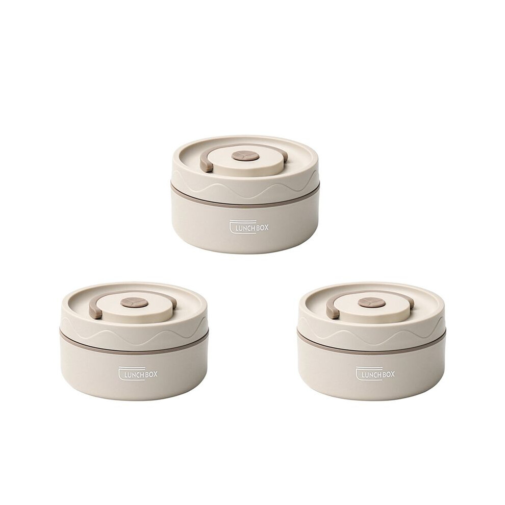 Semoic Beige 3X Food Warm Lunch Container,Stainless Steel Thermal Lunch Container Portable Thermal Bento Box Food Container A