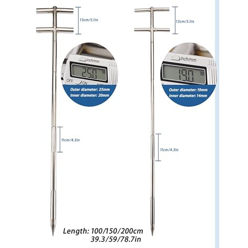 Soil Sampler Probe Stainless Steel with T Handle, Rustproof Clean Sampling Tool for Garden Farm 200CM 1