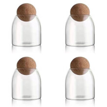 4X Clear Glass Bottles, Glass Food Storage Containers with Airtight Round Cork, for Candy, Nut, Spice, 9 X 10cm