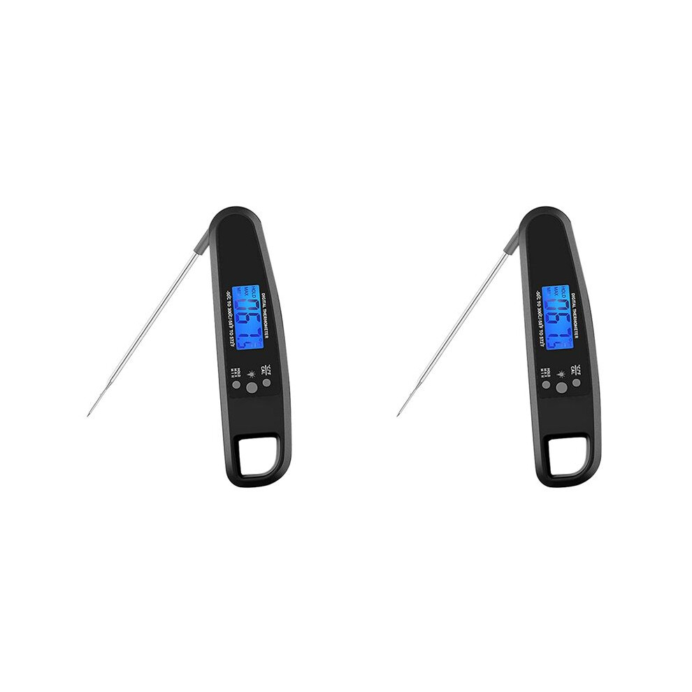 2X Instant Read Meat Thermometer for Grill and Cooking, Waterproof Thermometer with Backlight & Calibration - Black