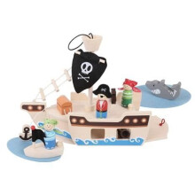 Gioco di costruzione - Nave dei pirati in legno - 10 pezzi - Misto - 3 anni e oltre