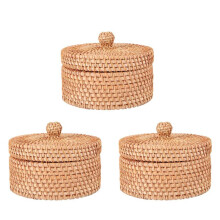 3X Handwoven Rattan Storage Box with Lid Wicker Tea Food Container Picnic Bread Fruit Cake Basket Kitchen Organizer B