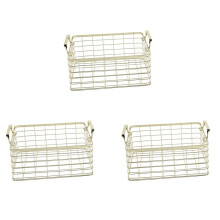 3X Metalen Opbergmand Chique Scandinavisch Handgemaakt Ijzeren Net Tafelplanken Mand Badkleding Cosmetica Opbergmand-Goud