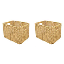 2X Storage Basket Hand-Woven Rattan Wicker Basket Desktop Organizing Box Various Item Arrangement Nesting Basket S