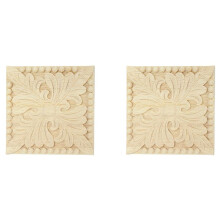 2X Naturholz Applikationen Quadrat Blume Carving Decals Dekorative Holzleisten Fuer Schranktuer Moebel Dekor Handwerk 8X8cm 10X10cm