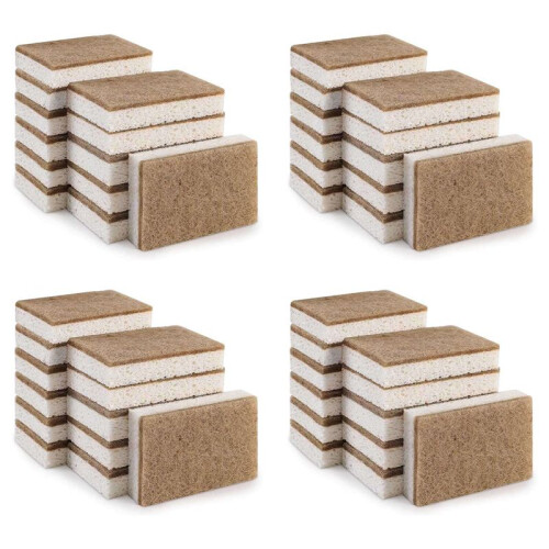 Eco-Friendly Natural Sponges for Dishes 48 Pack - Biodegradable Kitchen Sponge with Compostable Coconut Scrubber