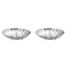 2X Fällbar Skål ÅNga Matkorg i Rostfritt Stål Mesh Grönsaksångkokare ÅNgkokare Expanderbar Köksredskap Steamer,M