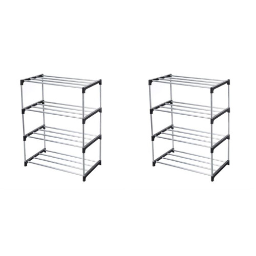2X Stackable Small Shoe Rack, Entryway, Hallway and Closet Space Saving Storage and Organization (4-Tier, Black)