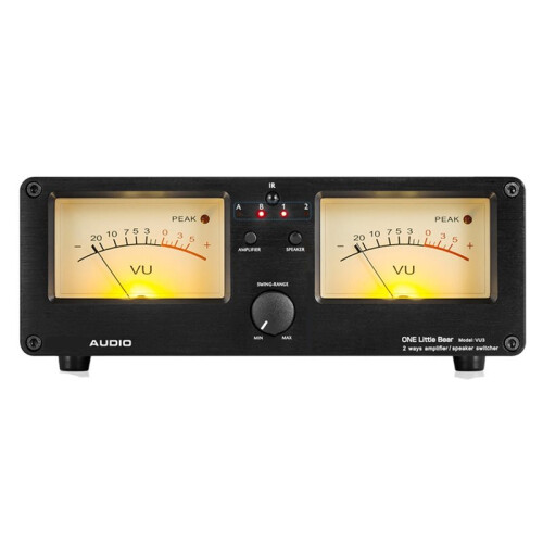 Dual Analog VU Meter Audio Switcher Box with Remote Control 2-Way Amplifier/Speaker Vintage 100W Max Power