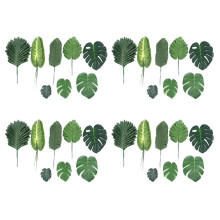 272 Pieces 8 Kinds Tropical Party Decorations Jungle Monstera Leaves , Artificial Leaves with Faux Stem
