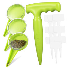Garden Hand Planter and Seed Dispenser Set with Plant Tags, Ergonomic Grip, Durable Plastic