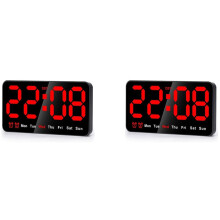 2X Digitale Wandklok, 9 Inch LED Digitale Klok, Groot Display met 12/24 Uur, Grote Cijfers, Kleine Stille Wandklok (Rood)