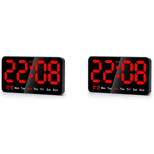 2X Relógio de Parede Digital, Relógio Digital LED de 9 Polegadas com Tela  com 12/24H, Dígitos Grandes, Pequeno Relógio de Parede Silencioso