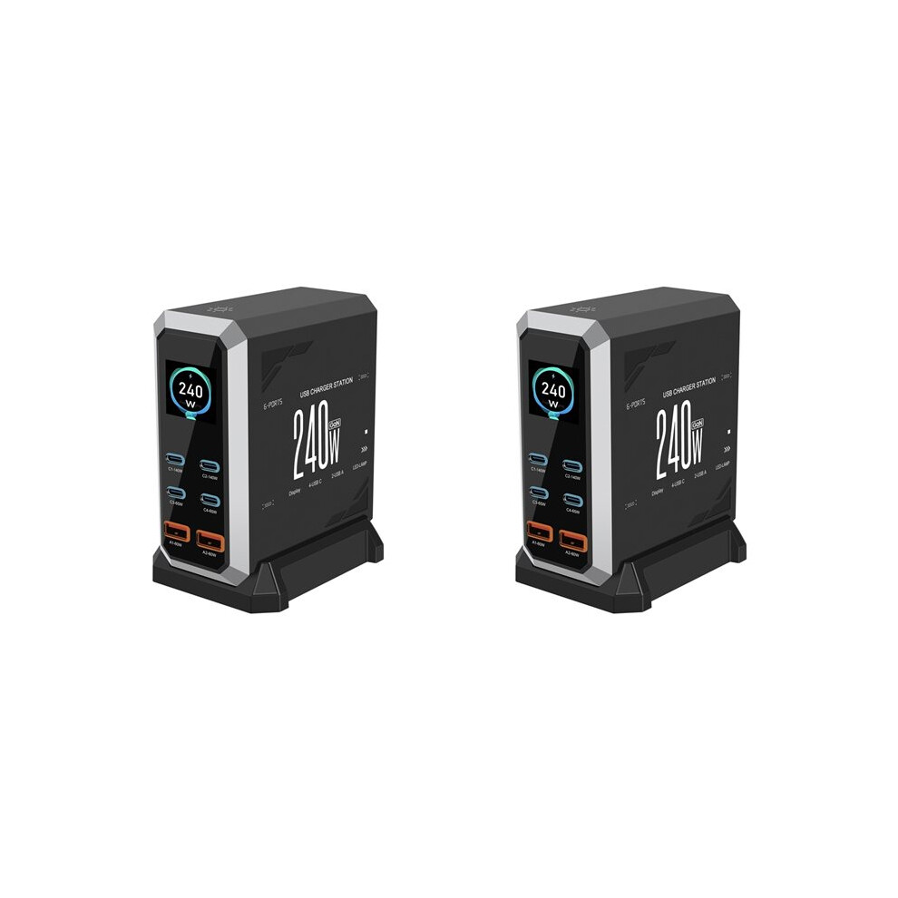Photos - Scanner 2X 240W Fast USB C GaN â
¢ Pro Charger Block with Dynamic Display 6 Port Charging Station PD3.1 PPS for Notebook EU-PLUG