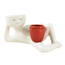 Relaxing Person Holding Pot Planter with Drainage Hole Body Vase Decor Succulents Pot for Succulents Cactus Red