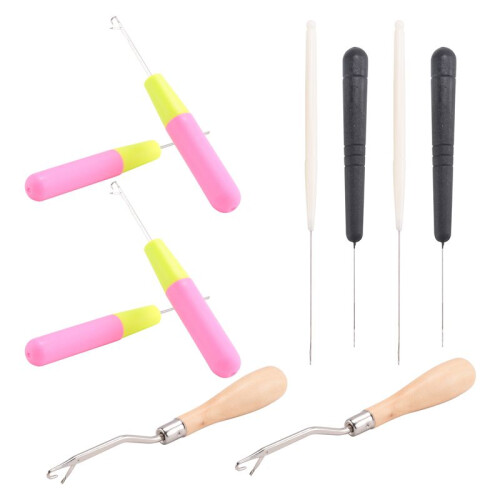 Bent  Hook Crochet Needle Hook, Include Wooden Bent  Hook Plastic Curl Crochet Needle for Hair Carpet Making