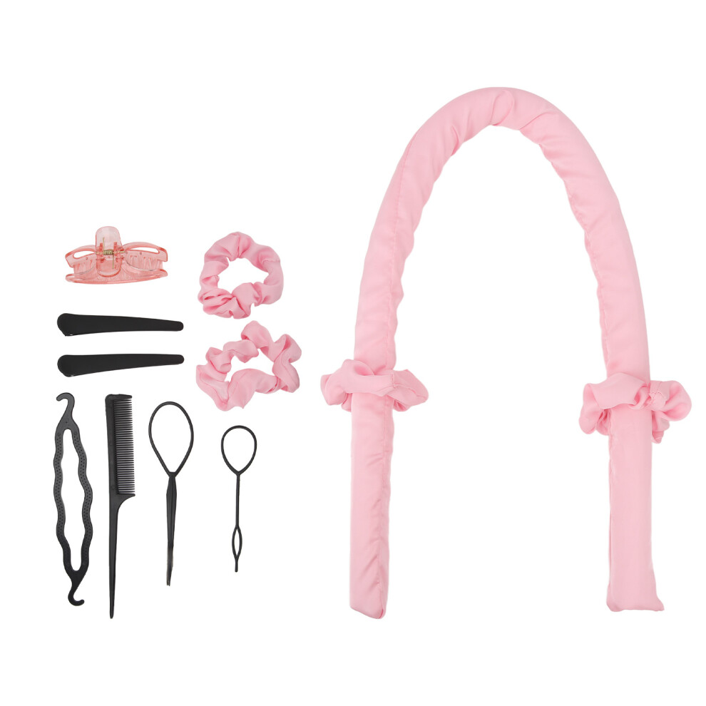 Pink 10Pcs Heatless Curling Rod Headband Set For Diy Sleeping Curls