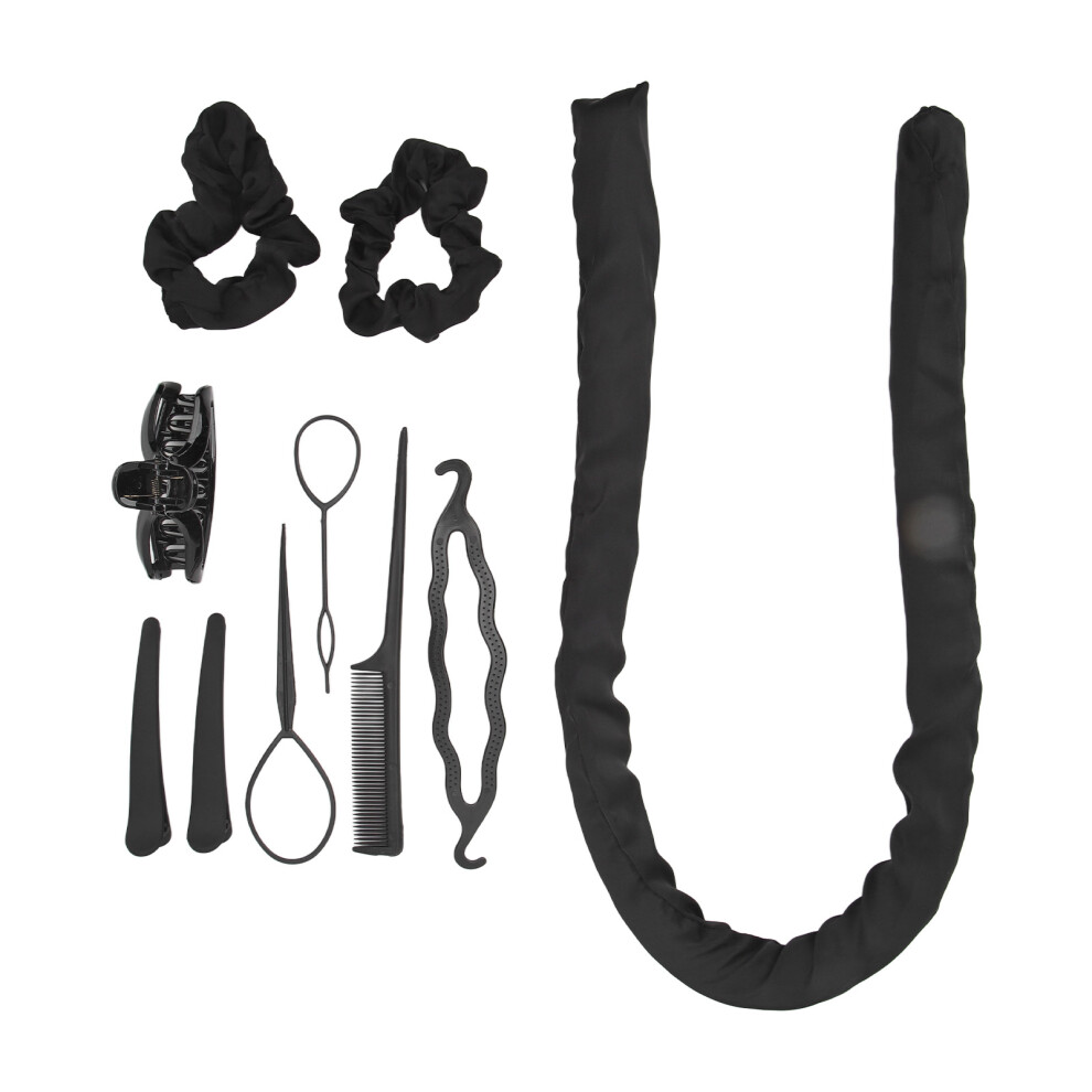 Black 10Pcs Heatless Curling Rod Headband Set For Diy Curls, Abs & Cotton
