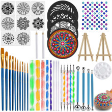 45 PCS Mandala Dotting Tools Set, Stencil Painting Arts Supplies Tools Kits Including Stencil Templates, Easel