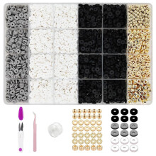 Clay Bead Bracelet Kit,Flat Clay Beads and Gold Spacer Beads for Jewelry Making, Friendship Bracelet Beads Kit
