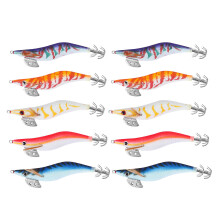 10Pcs Artificial Squid Jigs lures Wood Shrimp Fishing Bait 12cm 3.0# Octopus Cuttlefish Lures with Storage Box