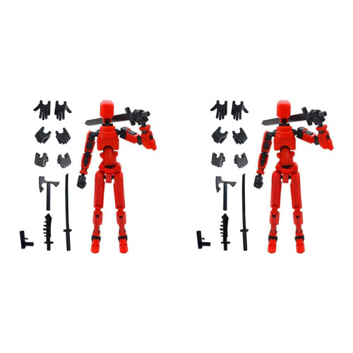 2X Robot Action Figure, 3D Printed with Full Articulation for Stop Motion Animation Red