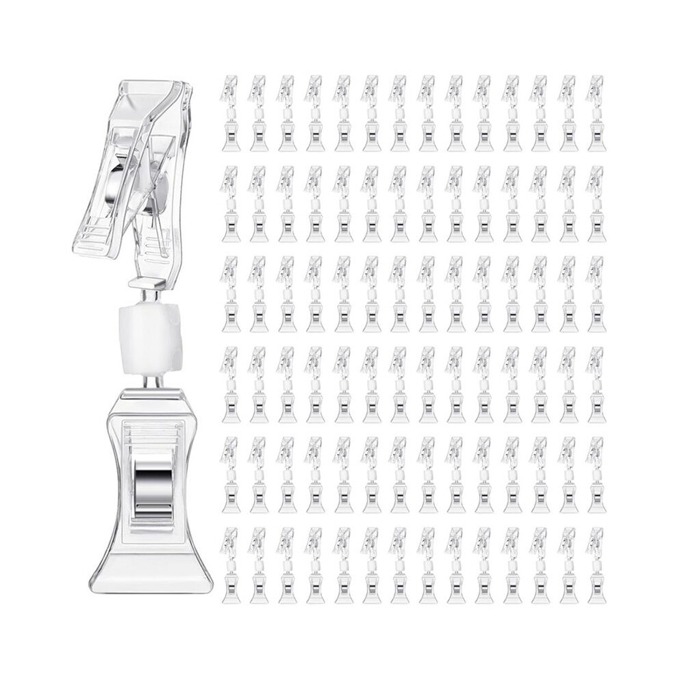 Brecantia 200Pcs Double Sided Sign Clips Sign Display Clip Clear Rotatable Merchandise Clip Sign Holder Plastic Price Clip