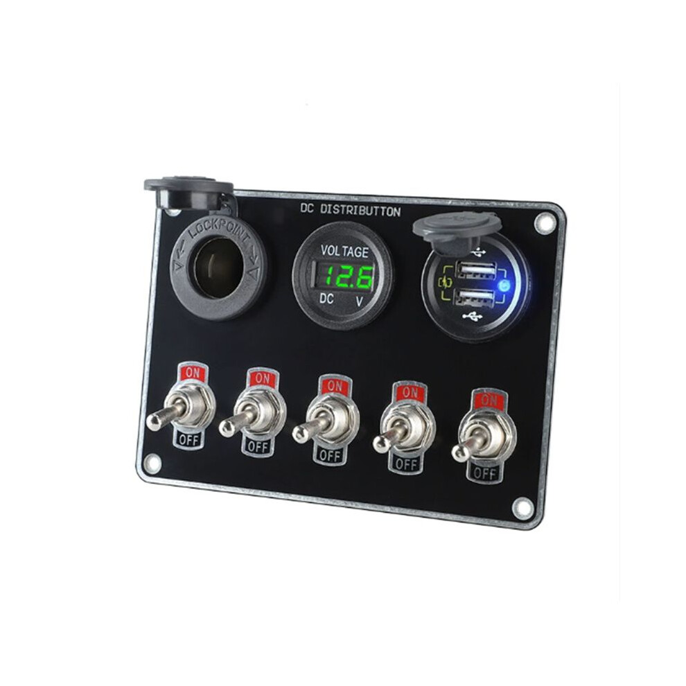 Multifunctional 5 Gang Rocker Toggle Panel Usb Charger Waterproof Control Relay System For Circuit Boat Truck Rv 4712690782772