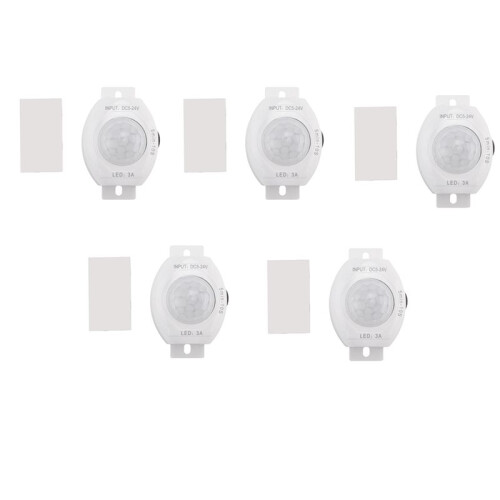 5X PIR Infrared Motion Sensor Detector DC5-24V Auto  Off Timer  LED Light Body PIR Motion Sensor Lamp(White)