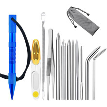 12 St Paracord Set Paracord Tools med Rostfritt Stål Knotter Marlinspike, Paracord Sömmar Snörningsnålar Blå