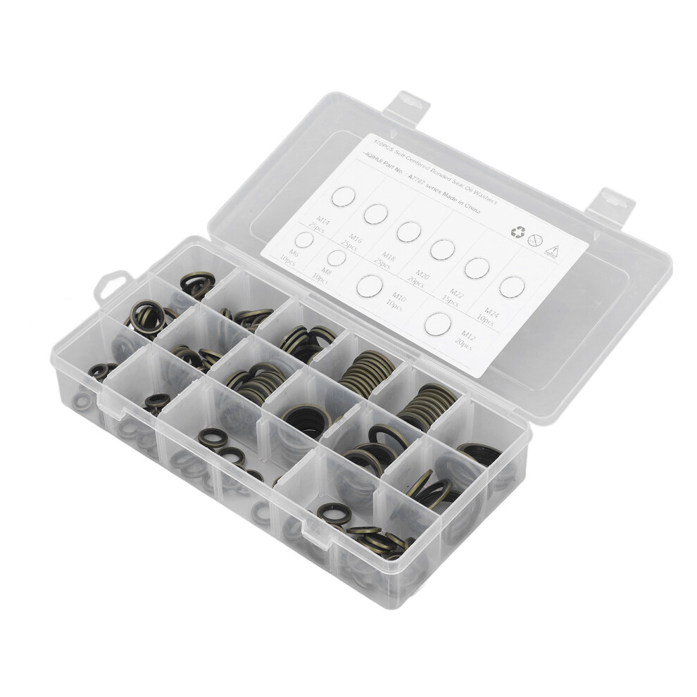 170Pcs Drain Plug Gasket Set 10 Sizes Rubber Metal Oil Seal With Box 8021388759283