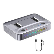 Dual-Bay M.2 RGB NVME NGFF SSD-Dockingstation, USB3.2 GEN2 Type C 20 Gbps Gegevensoverdracht, Ondersteuning voor OFFline Cloner