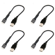 4Pcs 20cm 9 Pin Male to External USB A Male PC Mainboard Internal Data Extension Cable